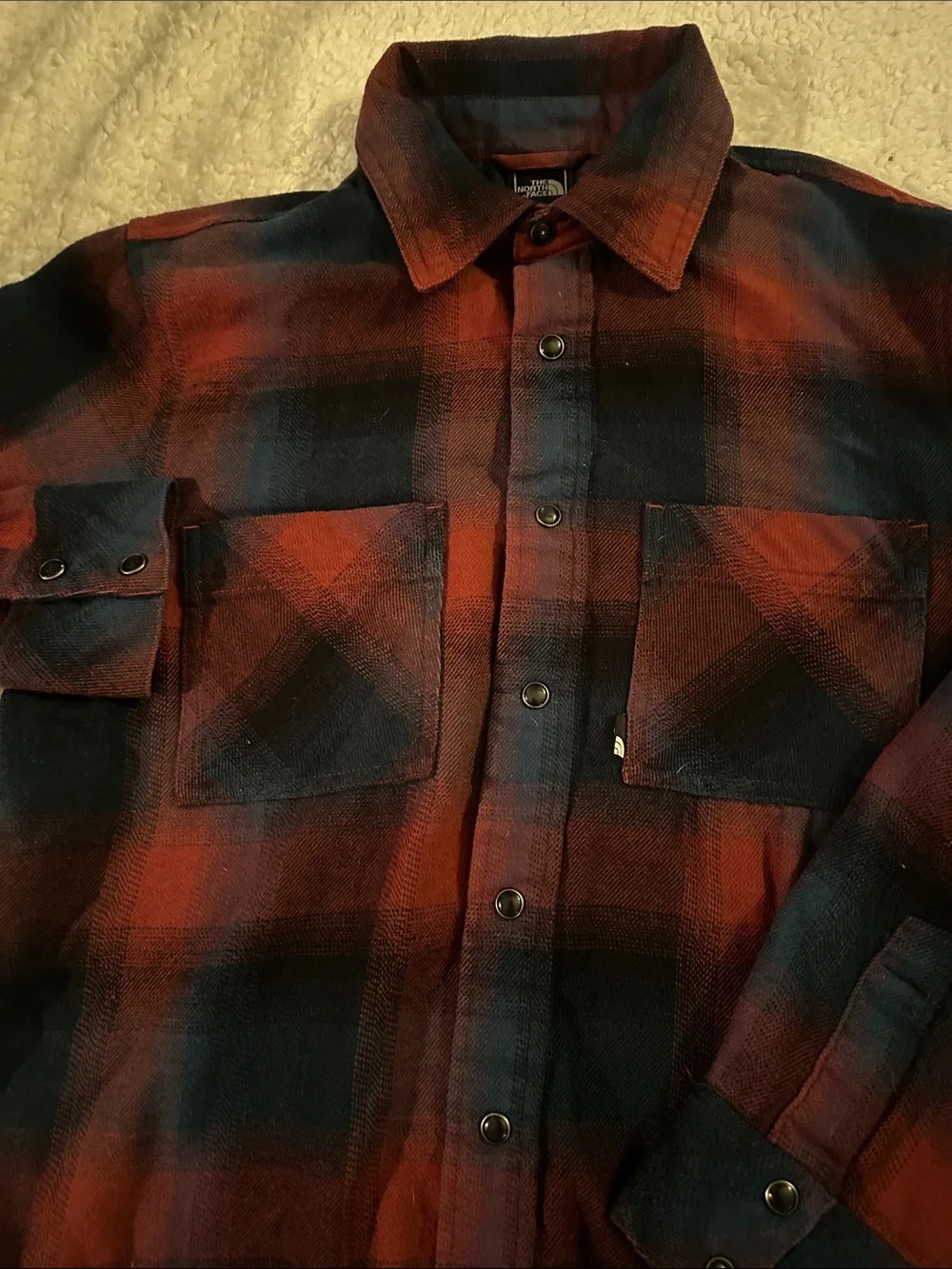Men's North Face Red & Navy Plaid Button-Up Flannel Shirt